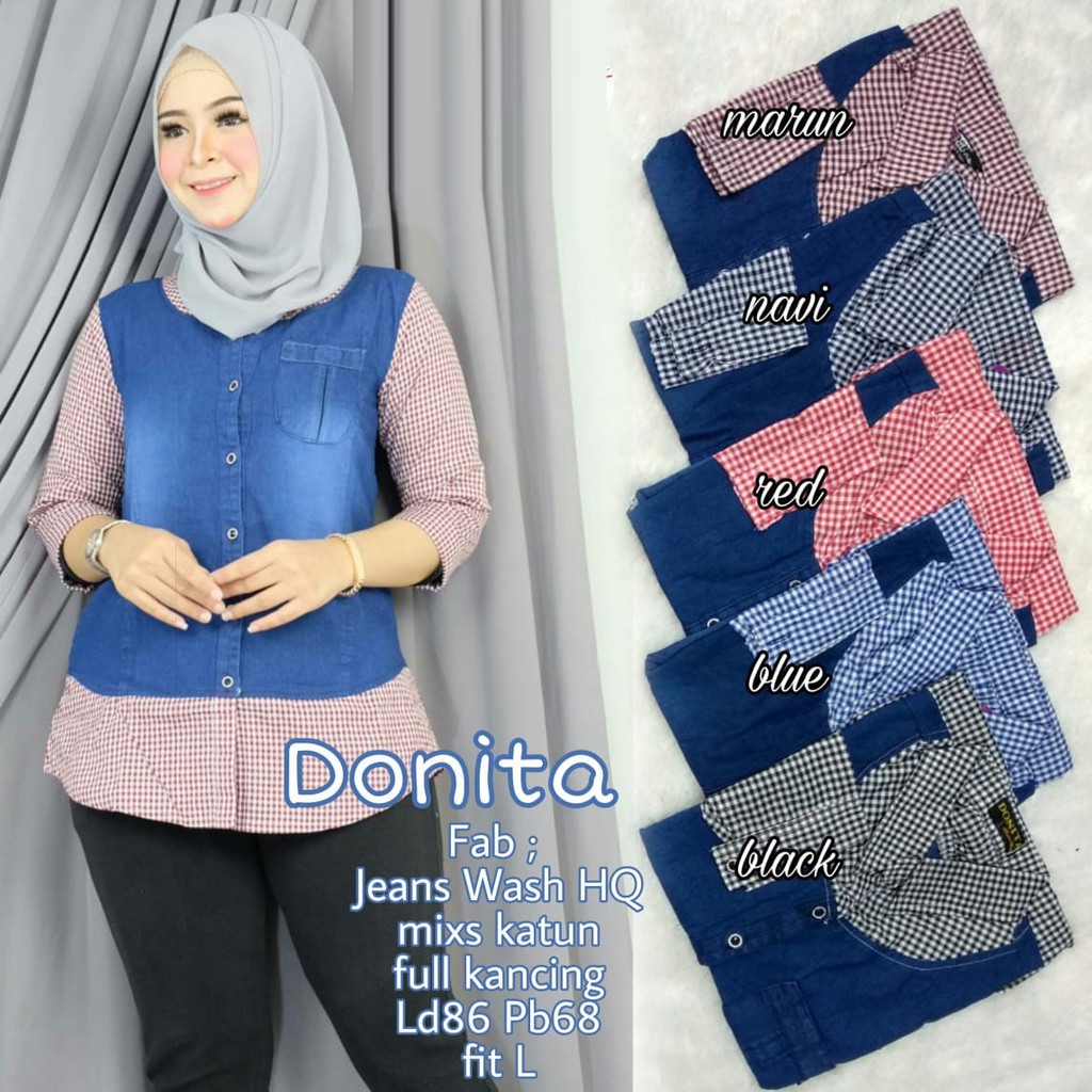 VERO TOP DONITA BLOUSE JEANS MIX KATUN ORIGINAL KEKINIAN GBM