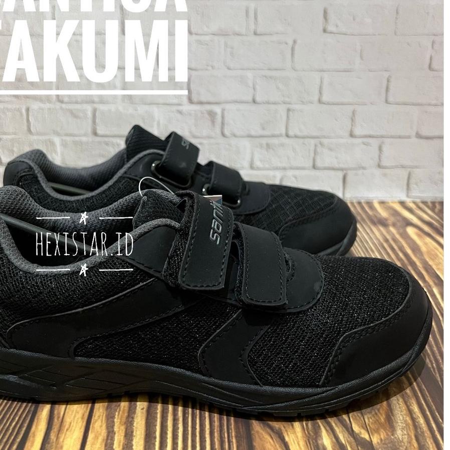 「LEBIH BESAR & LEBIH BAIK」 Sepatu Sekolah Santica Takumi Anak Perempuan Laki Double Velcro Perekat H