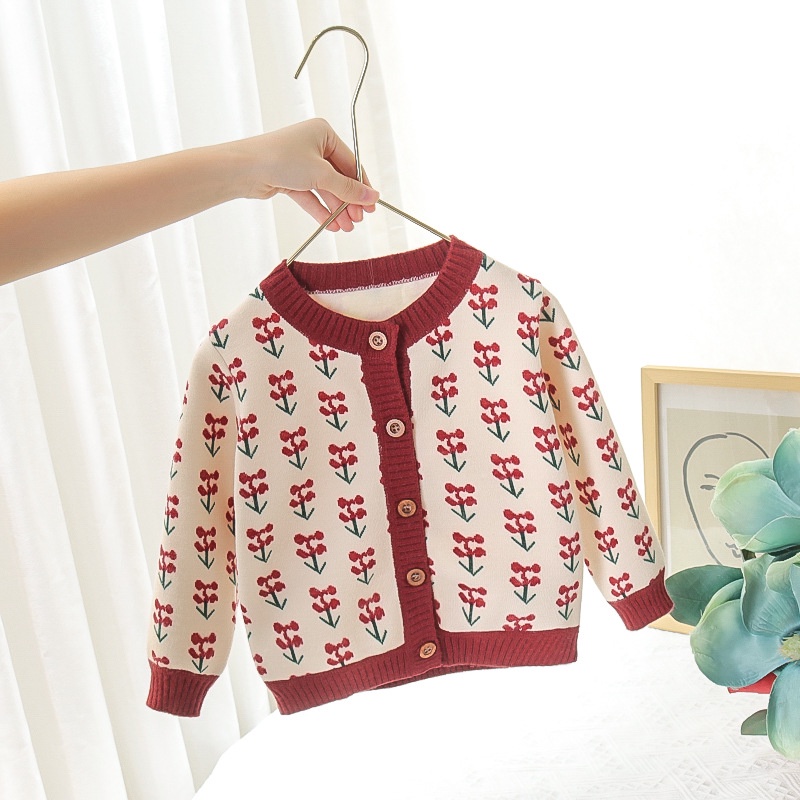SW8/9- Jaket Sweater Kardigan Anak Bayi Perempuan Rajut Berry