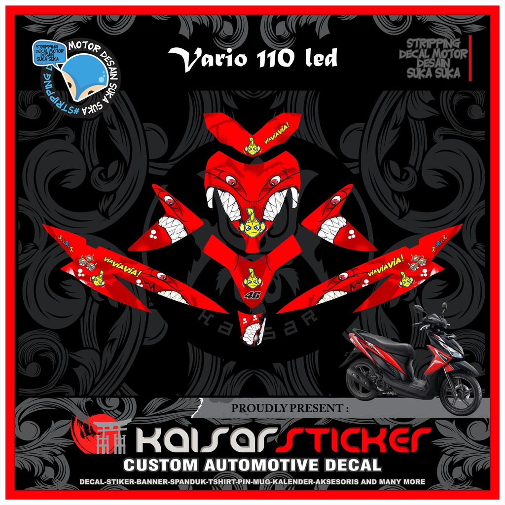 Sticker Striping Motor Full Body Stiker Vario 110 Led Shark Merah
