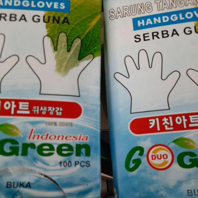 Sarung Tangan Plastik Steril Sekali Pakai Hand Gloves Go Green Tebal Isi 100pcs