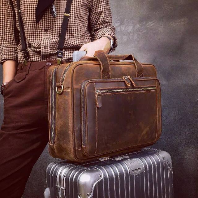 Tas Selempang Kulit Sapi Asli Crazy Horse Briefcase Tas Kantor Messenger