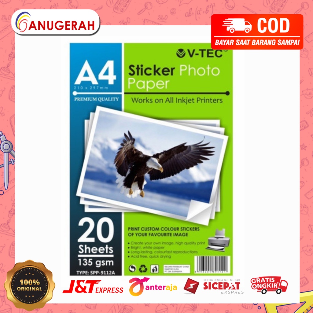 

V TEC A4 135GSM STICKER PHOTO PAPER / KERTAS FOTO STIKER
