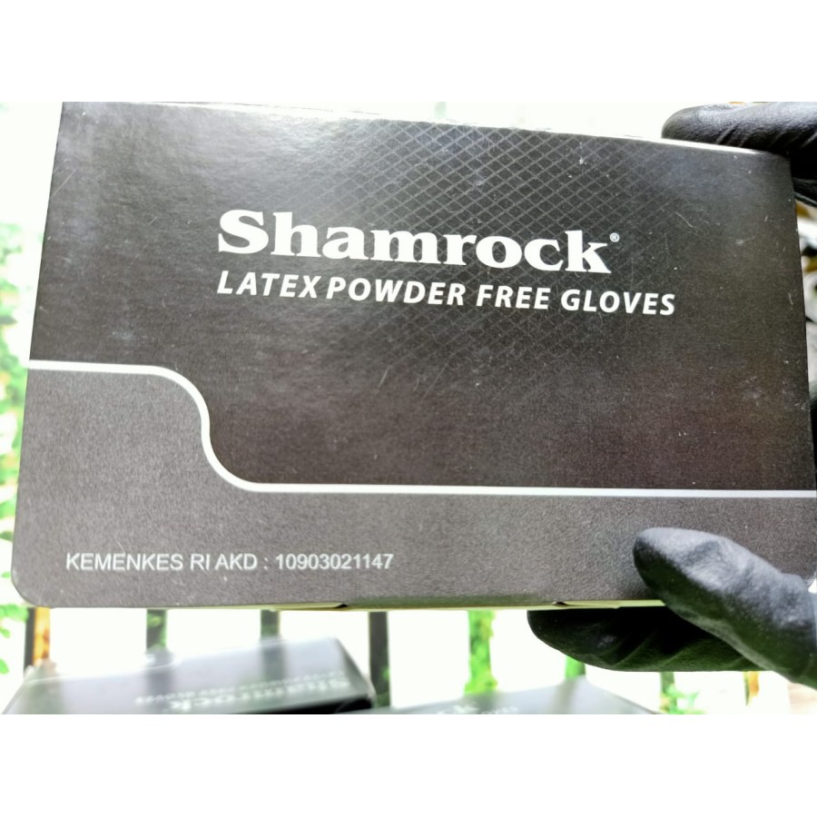 Sarung Tangan Medis SHAMROCK LATEX HITAM DAN BIRU isi 50 pcs/box