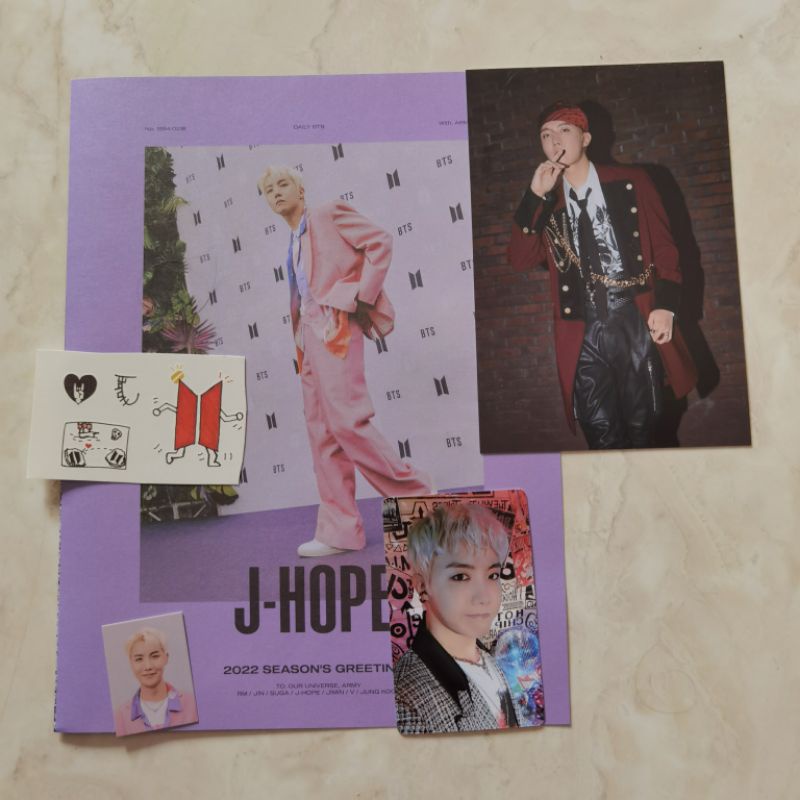 WTS READY STOCK SEASON'S GREETING SG BTS 2022 JHOPE SET PHOTOCARD PC POSTCARD ID CARD TATTOO STICKER