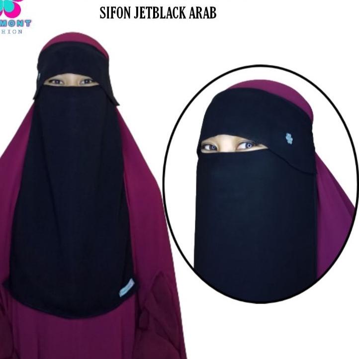 ♧ Dasmont Fashion Bandana Poni Cadar Mutiara Niqab Sifon Silk Jetblack Arab 2 Lapis 1 ♕