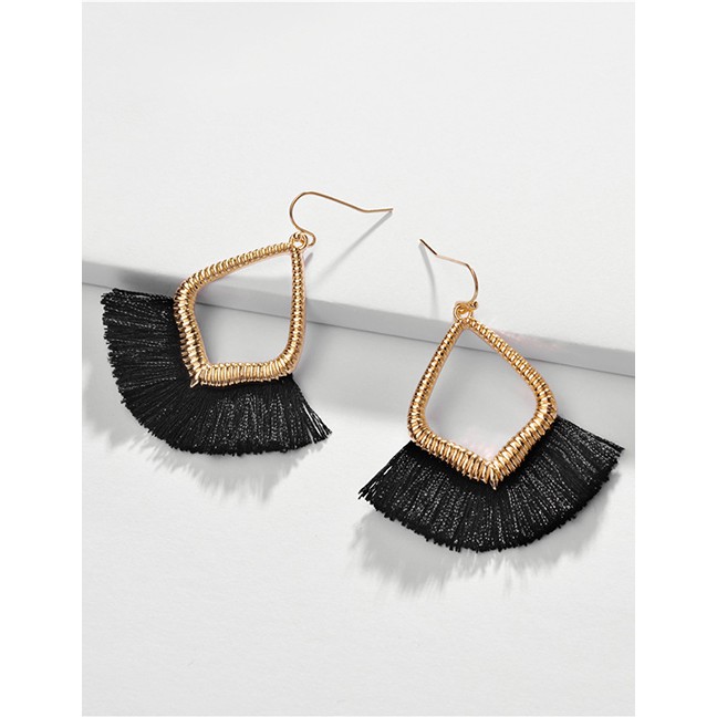 LRC Anting Gantung Fashion Alloy Hollowed Out Ear Fringed Fan Earrings F92314