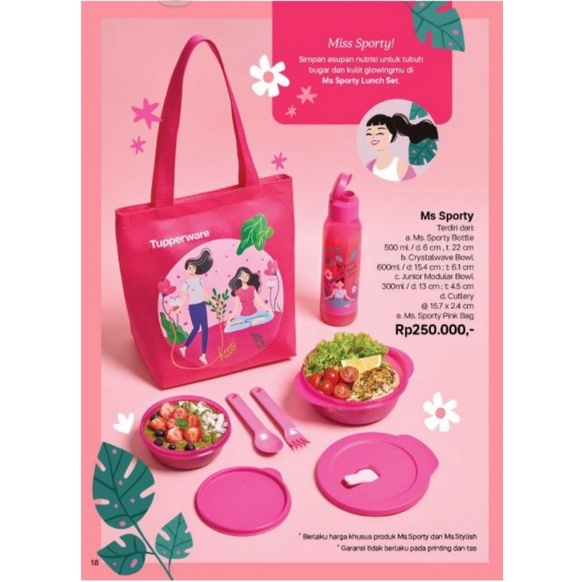 Tupperware Original Miss Sporty Lunch Set (1) - Paket Bundle Tempat Bekal Microwaveable Pink Botol