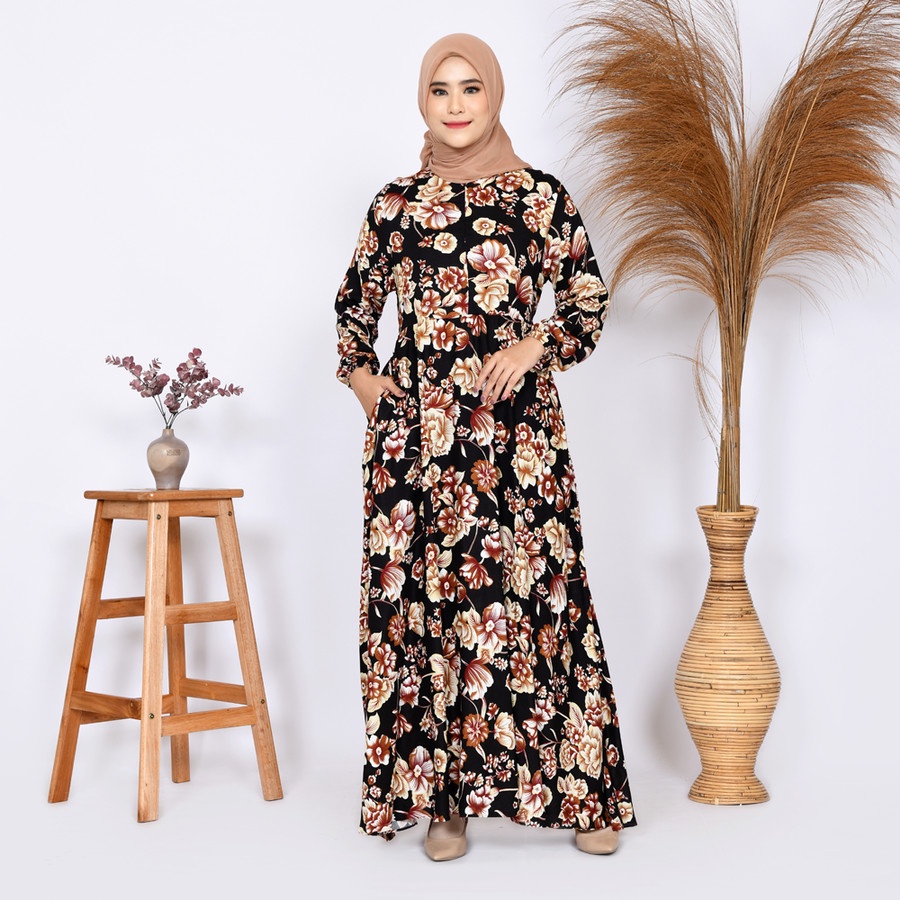 Gamis Wanita Busui Dress Muslimah Rayon Premium Payung Flower