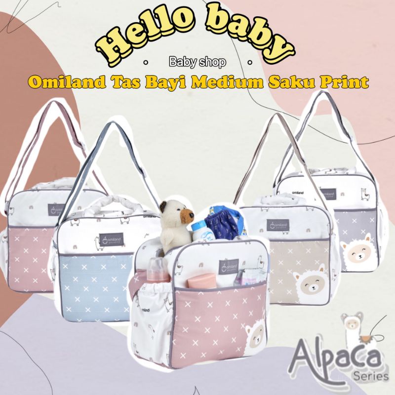 Omiland Tas Perlengkapan Bayi Medium Multi fungsi Diaper Bag Saku Print Alpaca Series - OB 29201-4