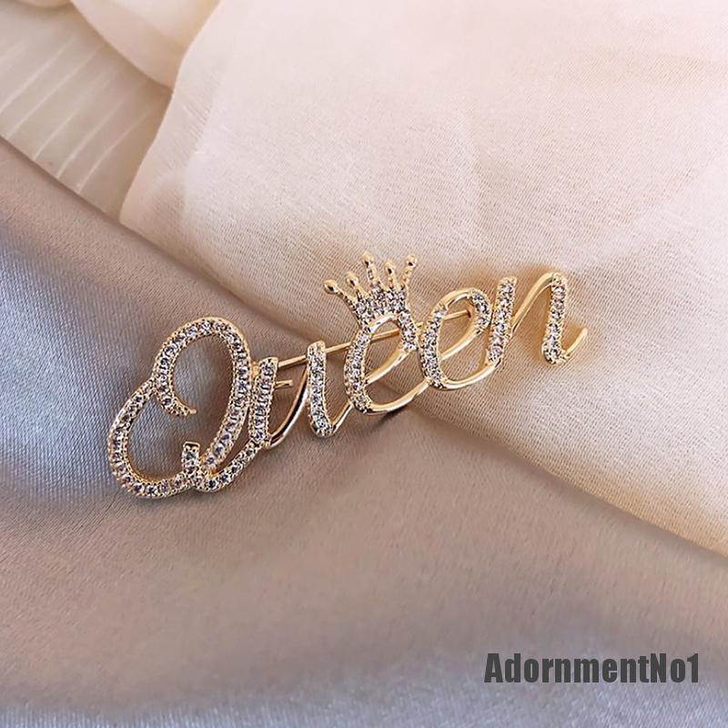 (Adornmentno1) Bros Pin Enamel Desain Huruf Queen Hias Kristal Untuk Wanita