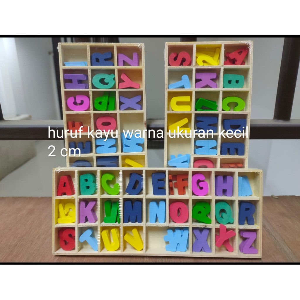 

huruf kayu warna kecil 2 cm isi 5 per huruf