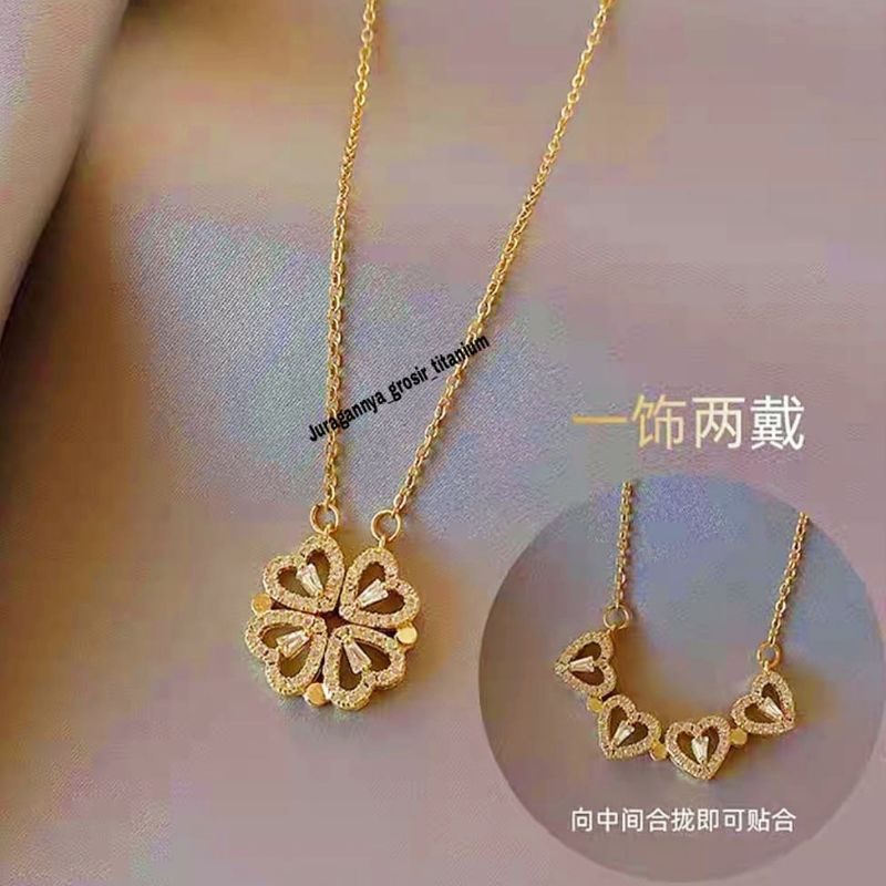 Kalung Titanium Rantai klavikula Empat Hati desain Baru super multi JGT03P perhiasan fashion Korea anti karat&amp;anti luntur