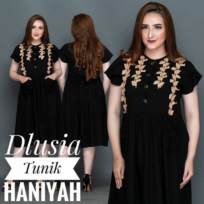 DASTER ARAB DLUSIA TUNIK HANIYAH|| RAYON SUPER GRADE A || RESLETING-Ds HN Hitam