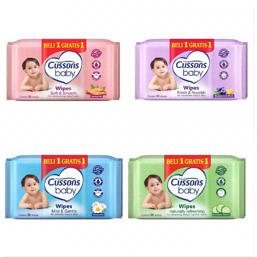 Cussons Baby Wipes Soft &amp; Smooth 45s - Tissue Basah Beli 1 Gratis 1 (Tersedia varian aroma)