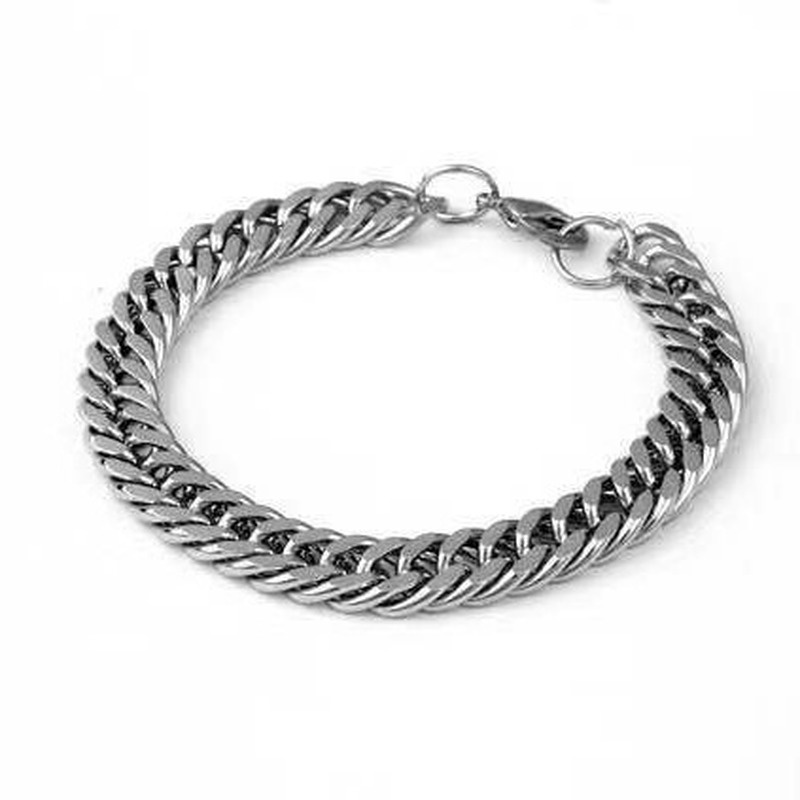 Korean fashion trend thick wide flat men and women silver all-match titanium steel chain bracelet 210818