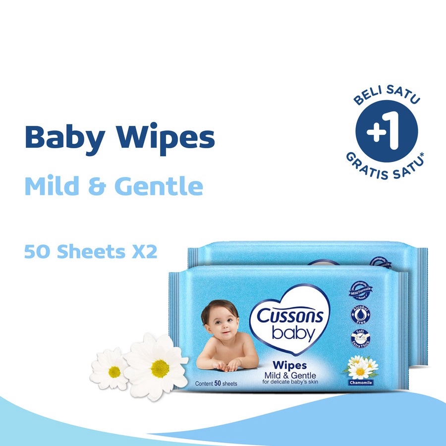 Cussons Baby Wipes - Tisu Basah Bayi 50's - Buy 1 Get 1 / Tissue Basah