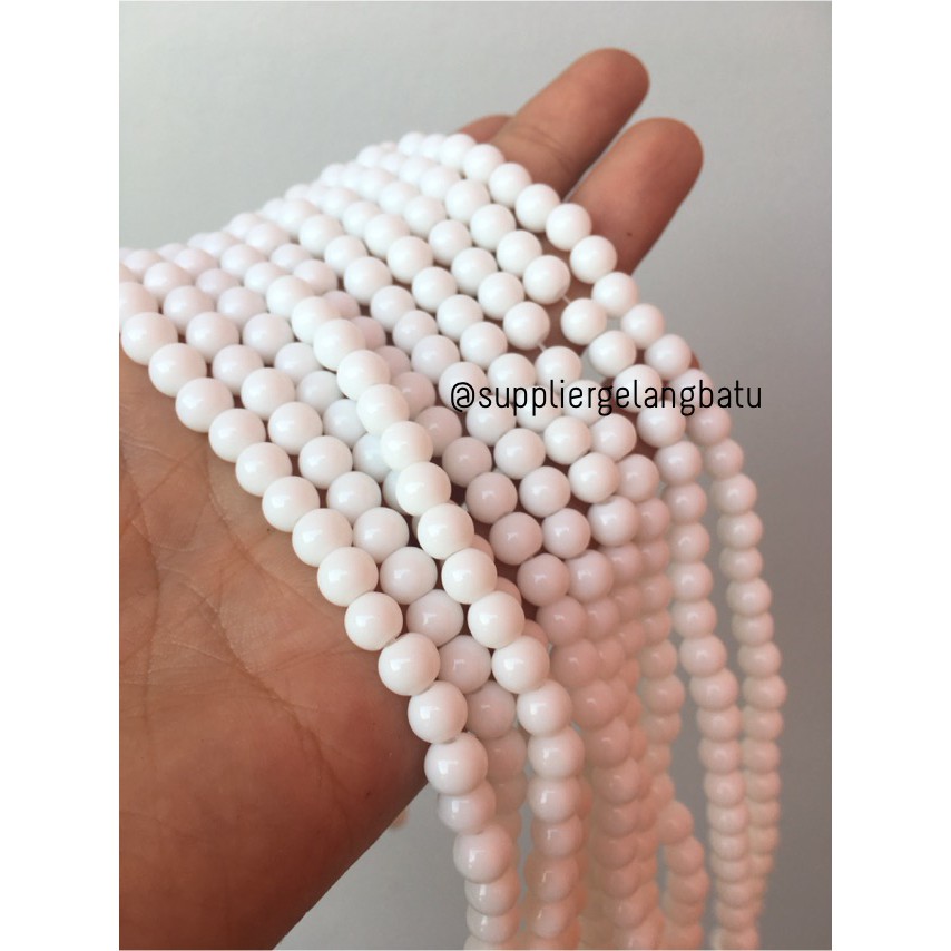 batu kristal 6mm white onyx susu natural putih stone healing akik aksesoris beads craft supplier