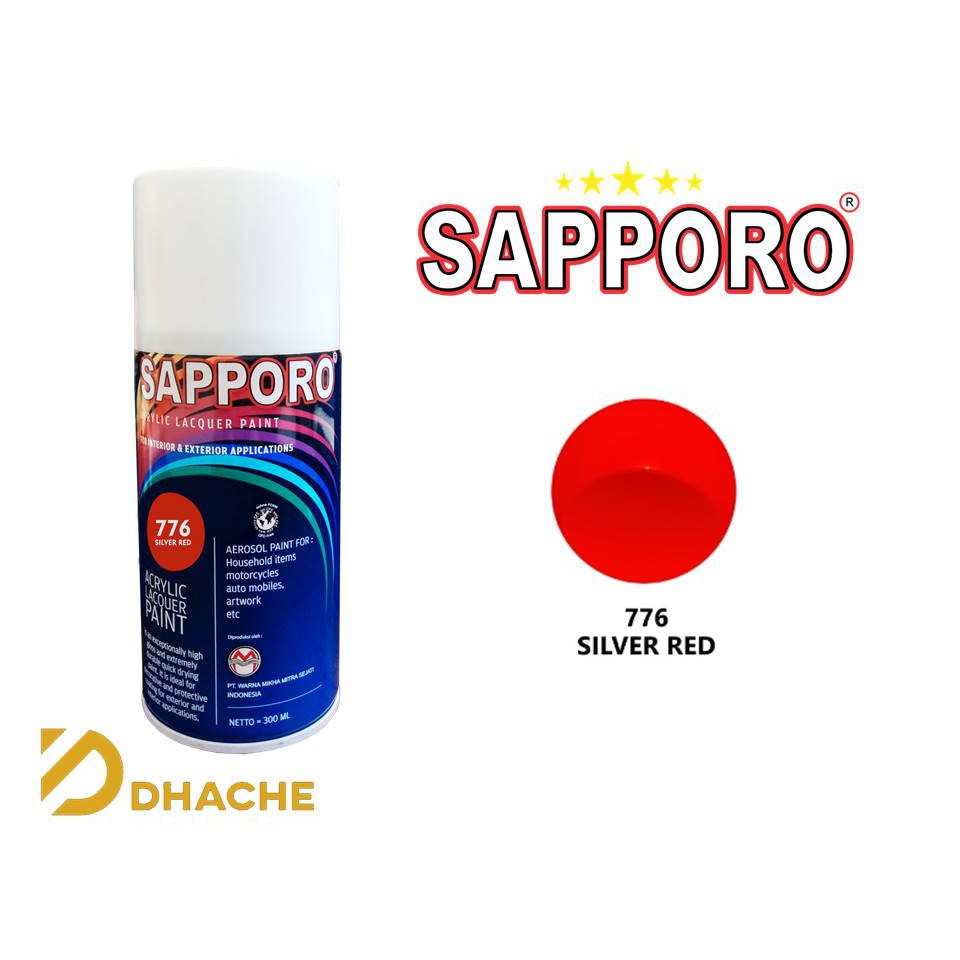 CAT SEMPROT SAPPORO SPRAY PAINT 776 SILVER RED MERAH 300ML / Pylox / Pilox