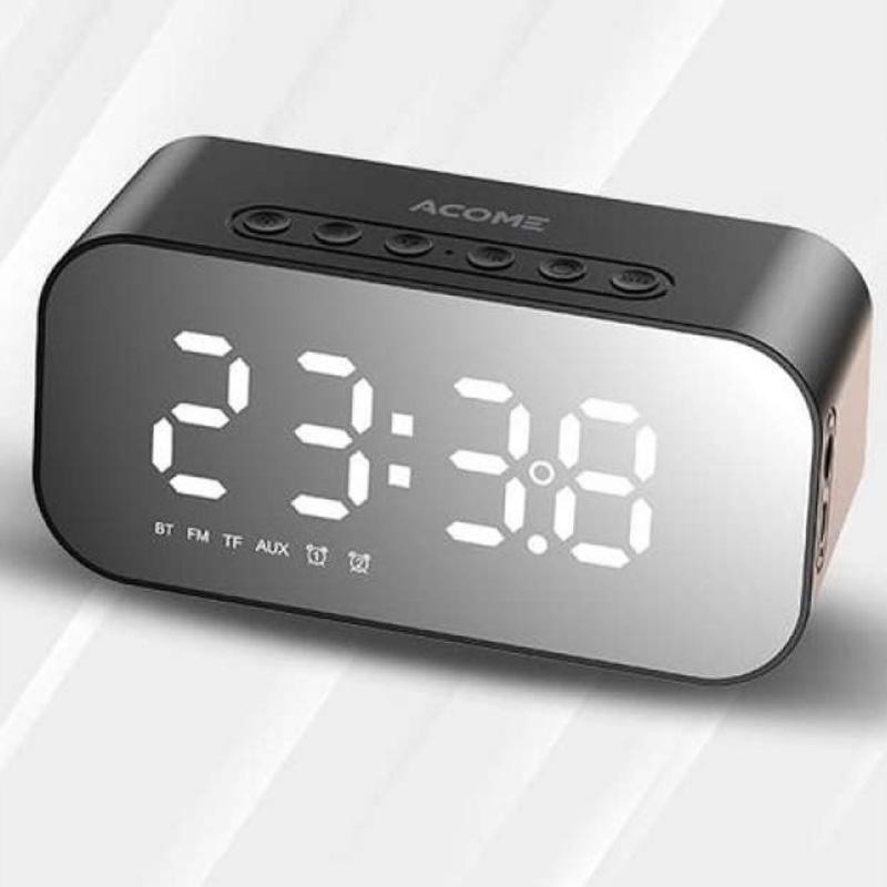 Acome A5 Speaker Bluetooth 5.0 Jam Alarm LED Display Ultra Bass -Black