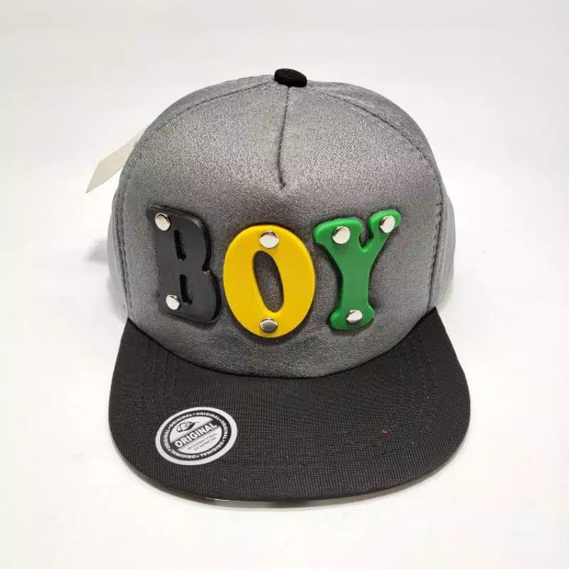 Topi Anak Snapback anak/Topi ploking anak/topi anak karakter-Abu BOY