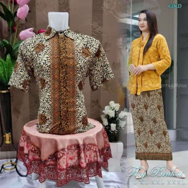 IndahKebaya • COUPLE KEBAYA FLOY BROKAT DAN KEMEJA BATIK PRIA / KEBAYA FLOY KUTUBARU JUMBO LD 100 110 120 130 / KEMEJA CASUAL PRIA BATIK KONDANGAN / COUPLE BAJU WANITA MODERN / MOCCA GOLD DUSTY MAROON WARDAH NAVY SILVER LAVENDER  PUTIH HITAM HIJAU