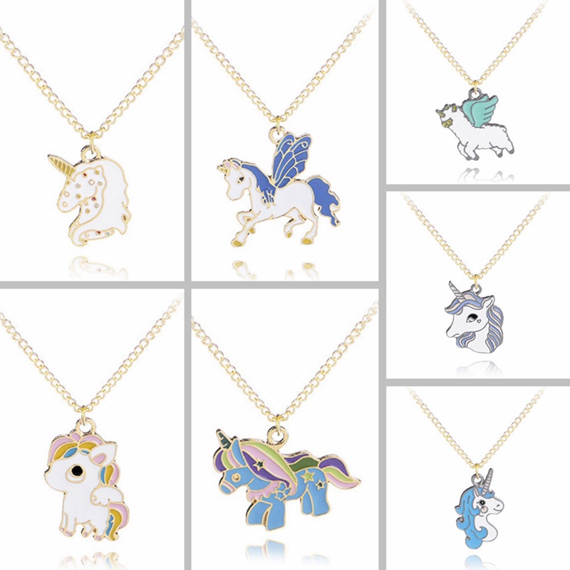 1pc Necklaces Cartoon Colorful Horse Unicorn Pendant Alloy Fashion Jewelry Gift