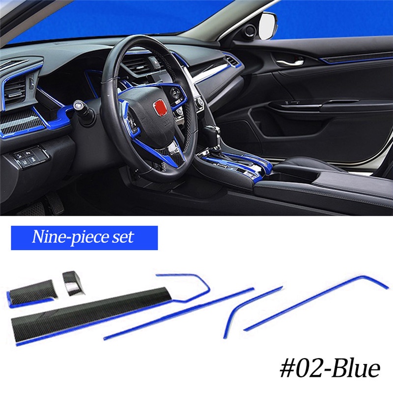 TK 9Pcs Console Center Dashboard Cover Trim Decorative Stickers for Honda Civic 10Th 2016-2019 Carbon Fiber