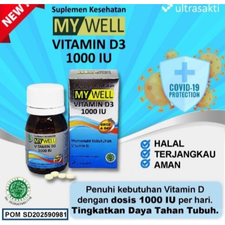 My Well Vitamin D3 1000 IU- 20 tablet / Vitamin D3 original halal/vitamin C 500mg