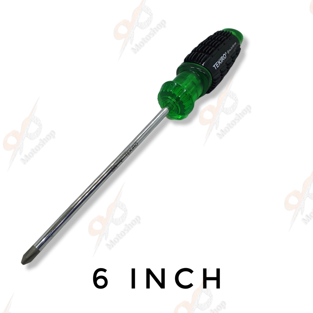 Tekiro Obeng Gagang Karet (+) 5inch 6inch PH2 Cushion Grip Screwdriver Ujung Magnet Obeng Plus Kembang Hijau