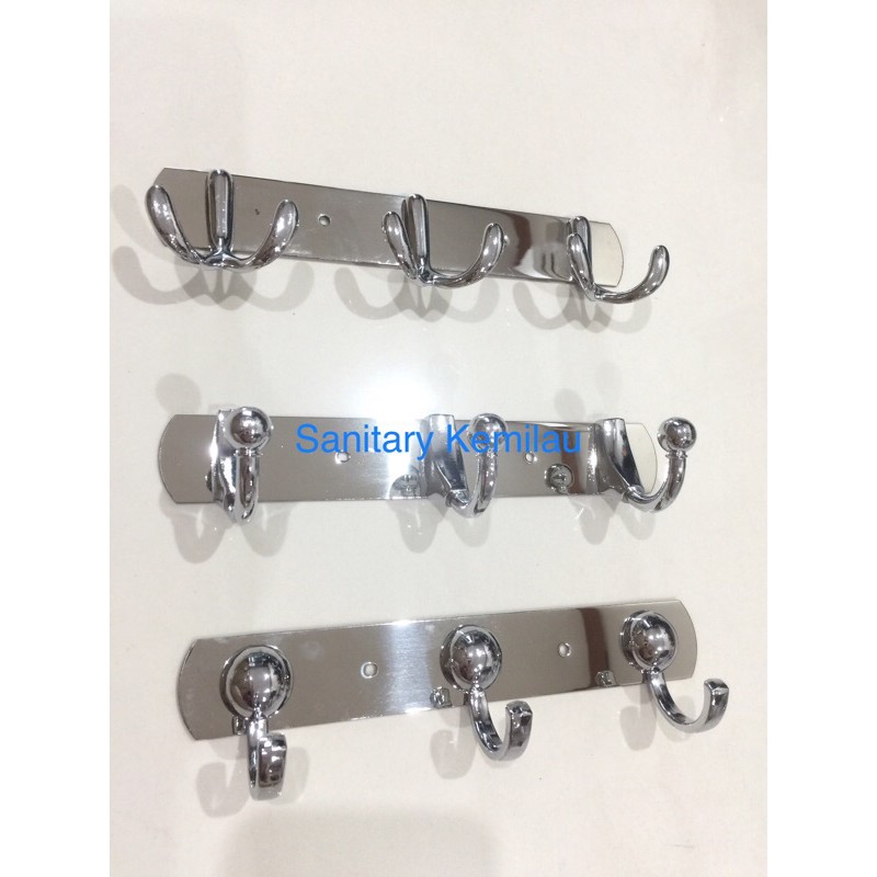 Kapstok Stainles - Gantungan Baju Hook 2 Cabang 5 Kait - Hanger Baju Stainles Steel Bagus Murah