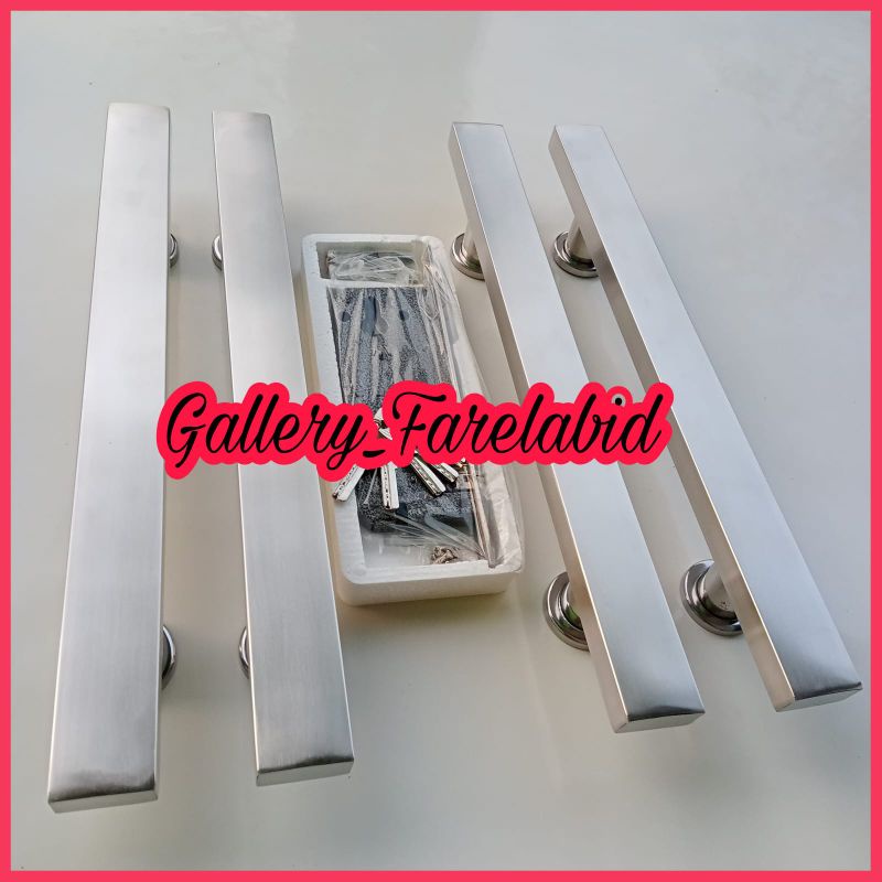 Handle Pintu Rumah Stainless Steel Kotak 80 Cm Full Set Body Kunci Gagang Pintu Rumah Modern 60 Cm Set Bodi Pelor Pegangan Pintu Kupu Tarung 45 Cm Tarikan Pintu Rumah Utama Minimalis