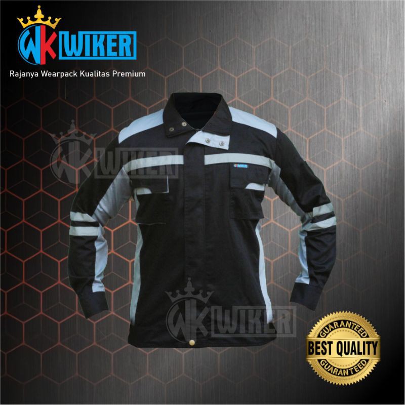 Wearpack Safety Semi Jaket Hitam Abu-abu - Baju Proyek Merk Wiker - Seragam Kerja - Baju Safety - Ba