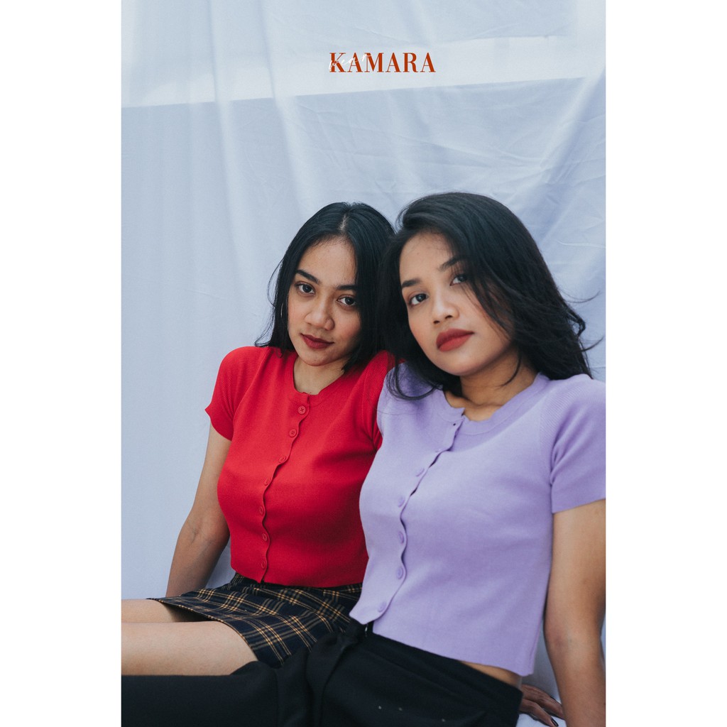 Wearkamara Kaos Cardigan Rajut Crop Top Lengan Pendek Baju korean style
