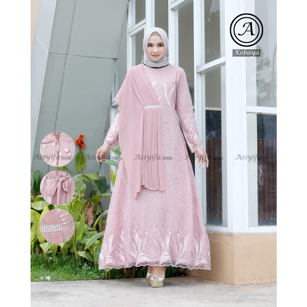 Gamis Rinjani AS / Kebaya Brukat Pesta Modern / Dress Brukat Modern / Kebaya Kondangan / Gamis Salendang