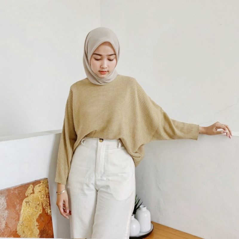 BLOUSE BAJU RAJUT BATWING | ATASAN WANITA MODEL KELELAWAR | OUTER RAJUT KALONG KNIT