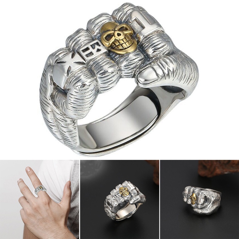 Fancyqube Cincin Jari Telunjuk Desain Tengkorak Smiley Bahan Perak Thailand Gaya Retro Eropa Amerika Untuk Pria