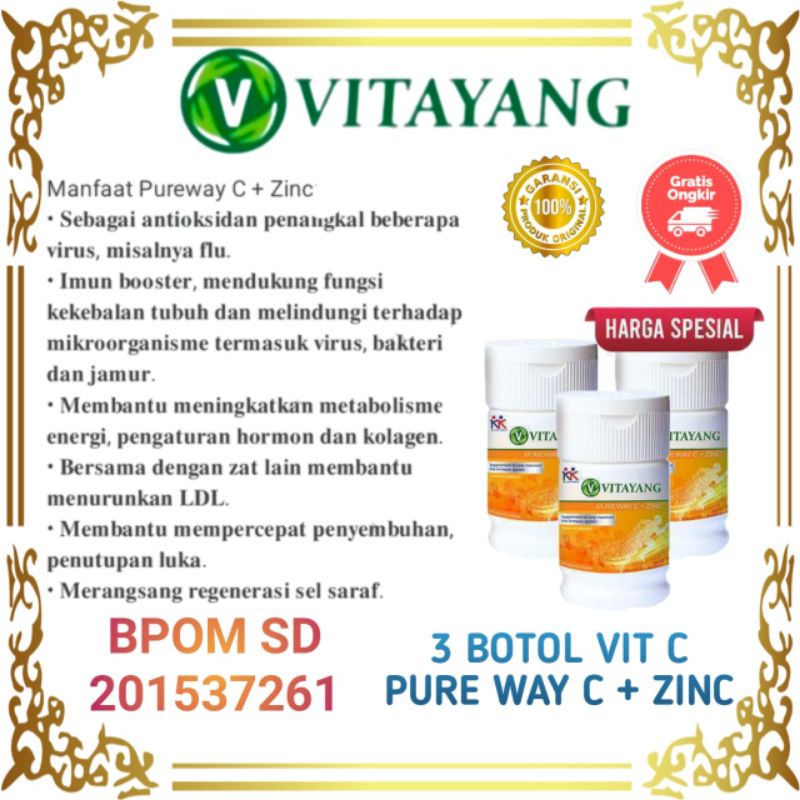 Vitayang Pureway C + Zinc/Vitamin C 500 mg/Vitamin C Anak,Remaja & Dewasa