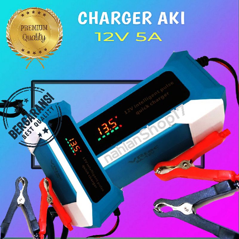 CHARGER ACCU AKI MOTOR MOBIL 12V 5A DIGITAL INTELLIGENT AUTOMATIC PULSE MOBIL MOTOR CAS AKI CAS ACCU