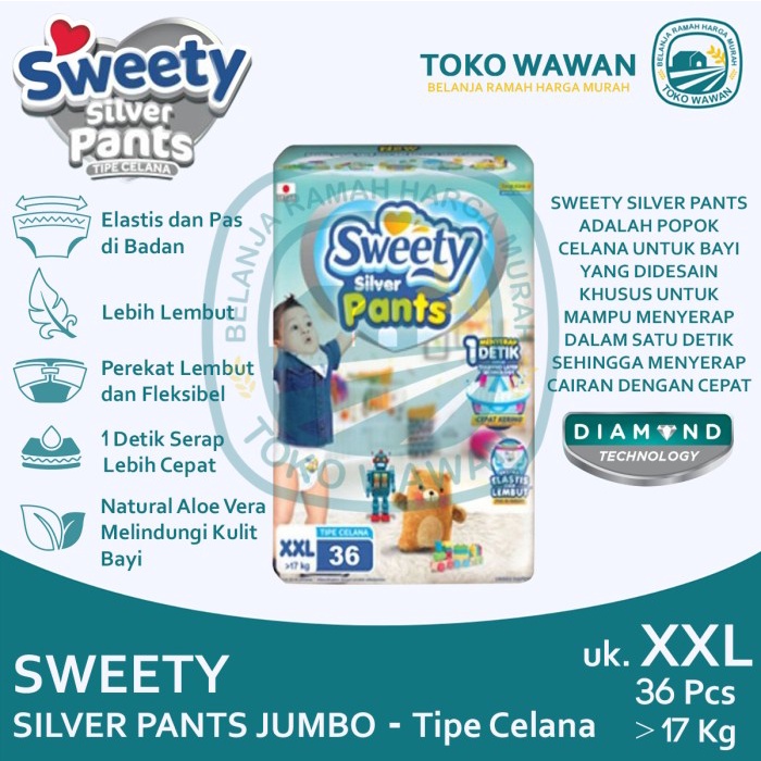 Sweety Silver Pants Tipe Celana XXL36 / XXL 36s Popok Celana isi 36 Pcs