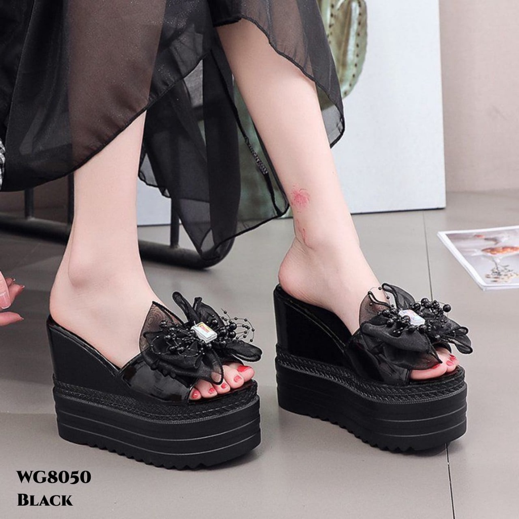 PRF Sandal Wedges Ribbon Highsole Diamond &amp; Pearl Korea Shoes WG8050