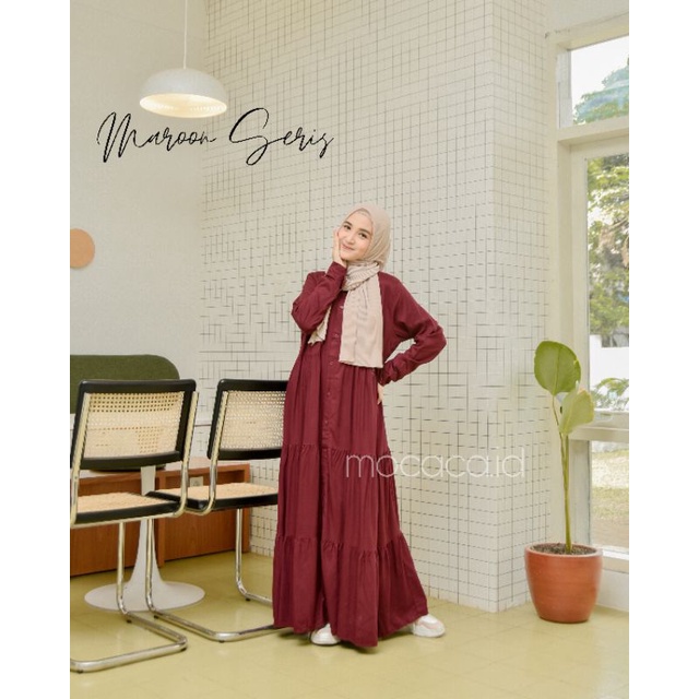 Gamis polos premium Babydoll Lady Dress Rayon Twill Full Kancing dark red maroon merah tua gelap