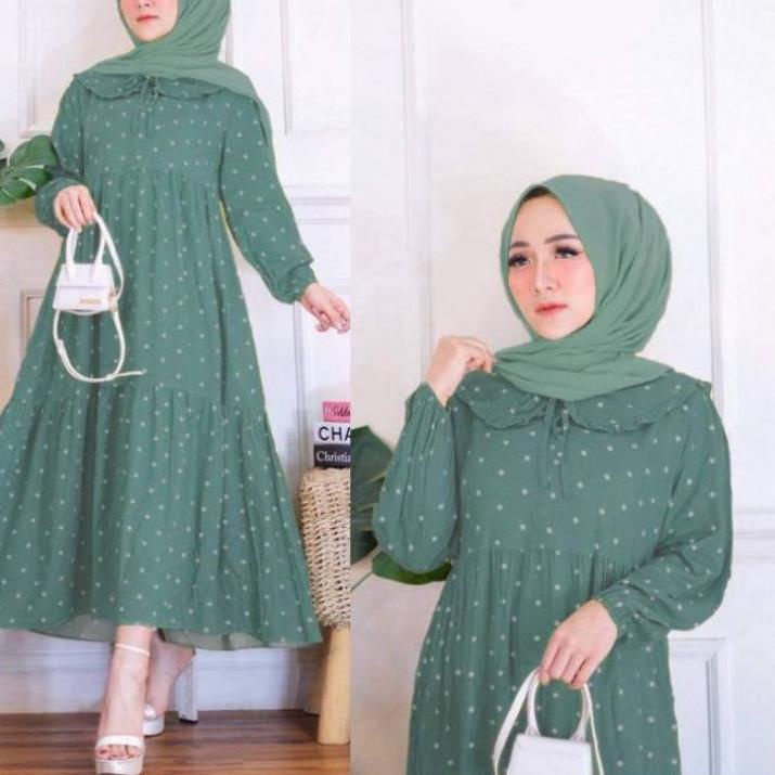 Terbaik.. MIDI DRESS POLKADOT//MIDI DRES PREMIUM//MIDI DRESS MUSLIM//MIDI DRESS KOREA TERBARU