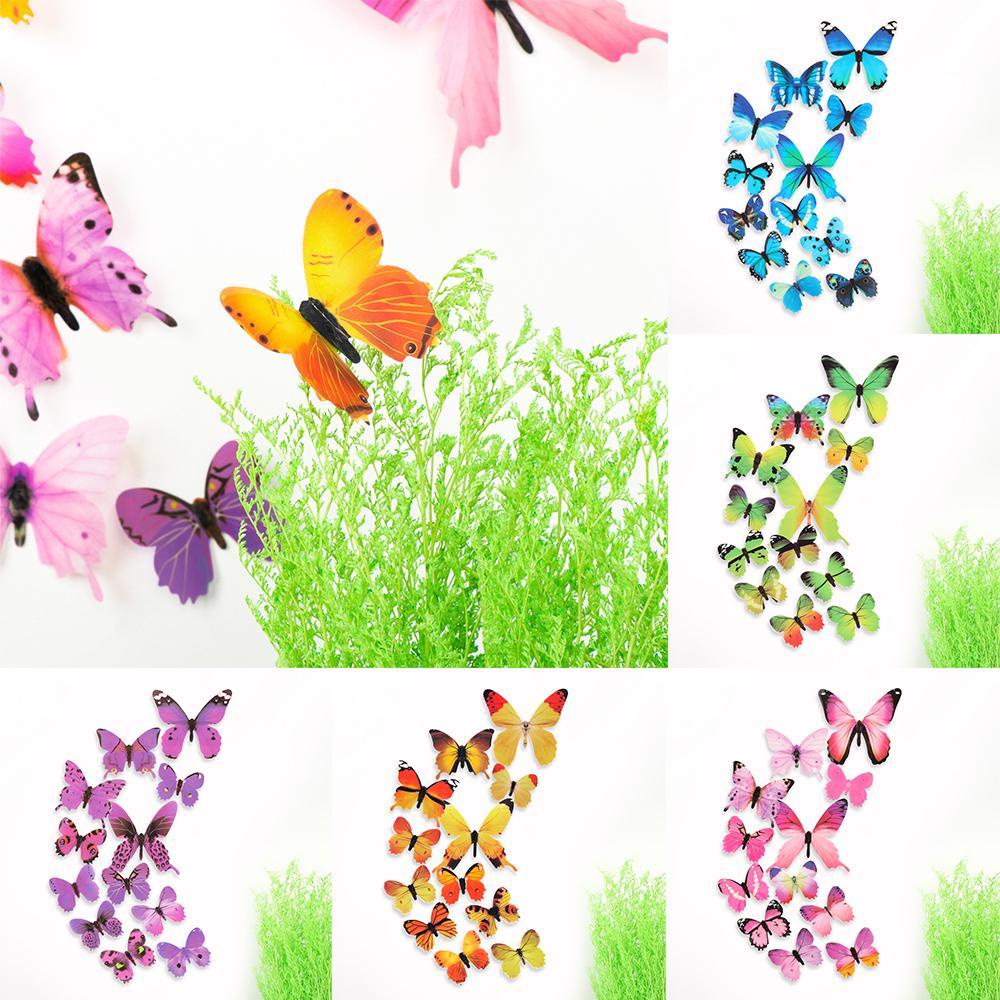 Solighter 12PCS/Set Butterly Stiker Dinding DIY Dekorasi Rumah Sayap Lipat PVC Mural