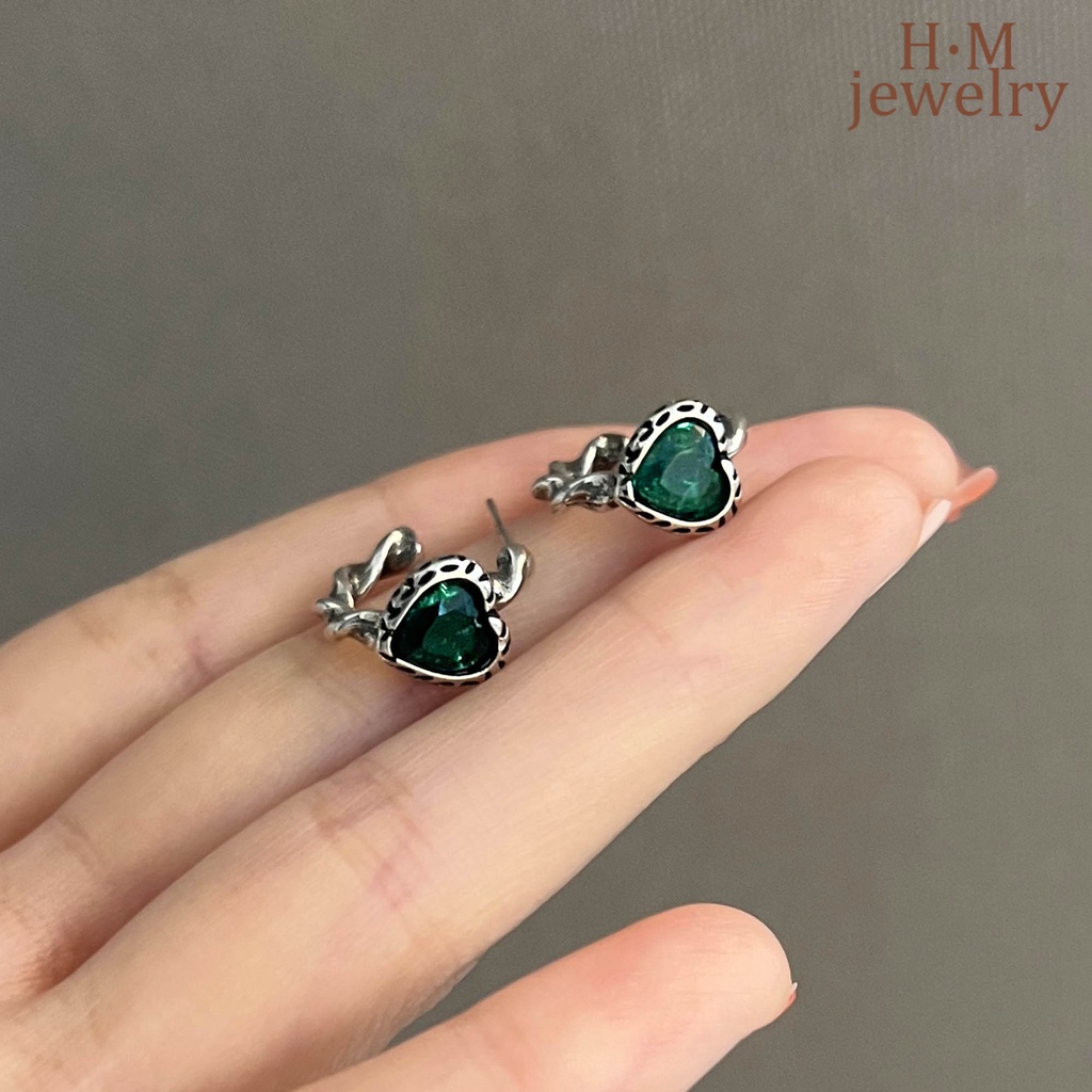 Anting Tusuk Bentuk Hati Bahan Zirkon Warna-Warni Gaya Vintage