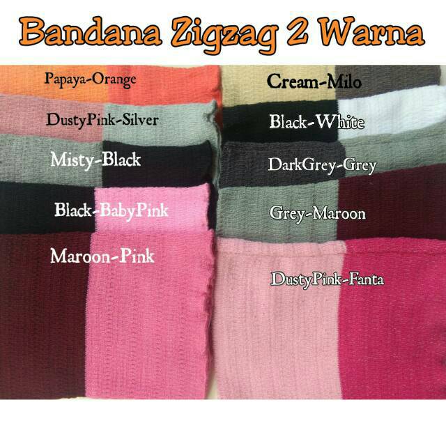 Bandana Zigzag 2 warna 1 Kg= 60pcs | Bandana 2tone | Inner Rajut Ciput