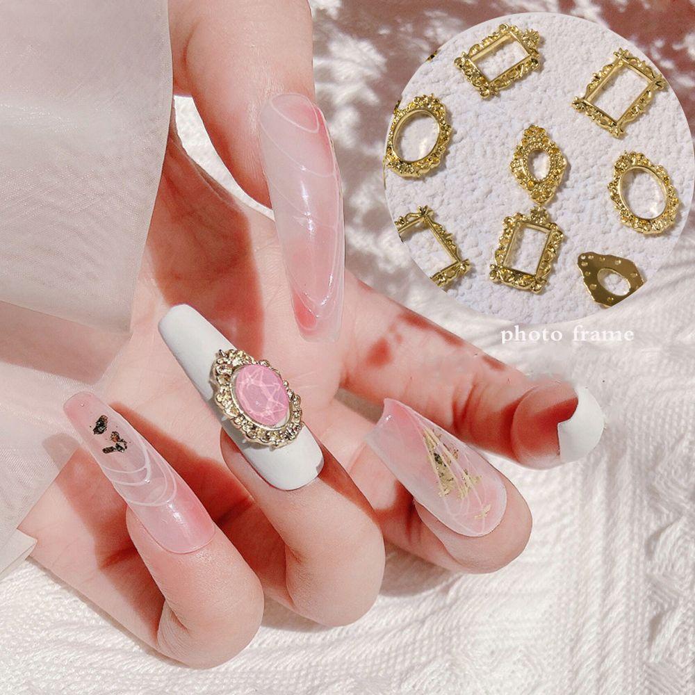 MXBEAUTY Women Nail Alloy Jewelry Alloy Manicure Accessories Photo Frame Nail Art Decoration Charms Hollow Ornaments European Frame Exquisite Classic Retro DIY Nail Patches/Multicolor