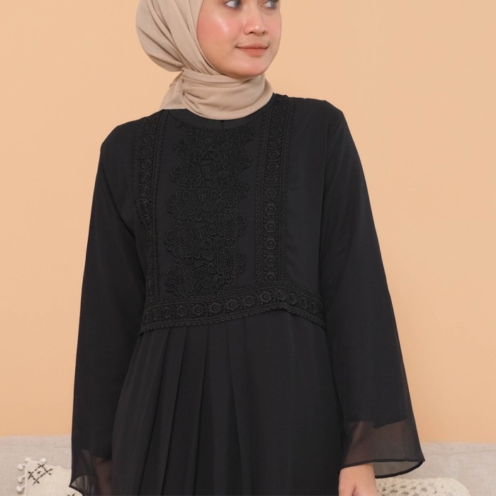 Umroh Gamis Lebaran Wanita Baju Brukat Hitam Muslim Brukat Gamis Hitam