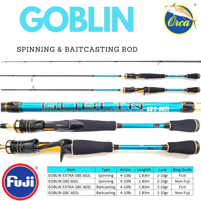 Joran Pancing Baitcasting dan Spinning Orca Goblin 180 Ring Guide Fuji Dan Non Fuji Carbon