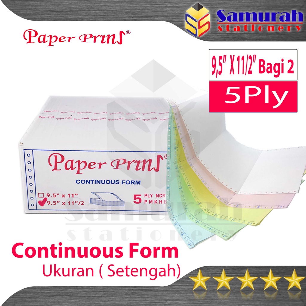 

Promo Kertas Continuous Form Paper Prins 9,5 x 11" ( Full ) Atau 9,5 x 11/2 " ( Bagi 2 ) K5 Ply NCR